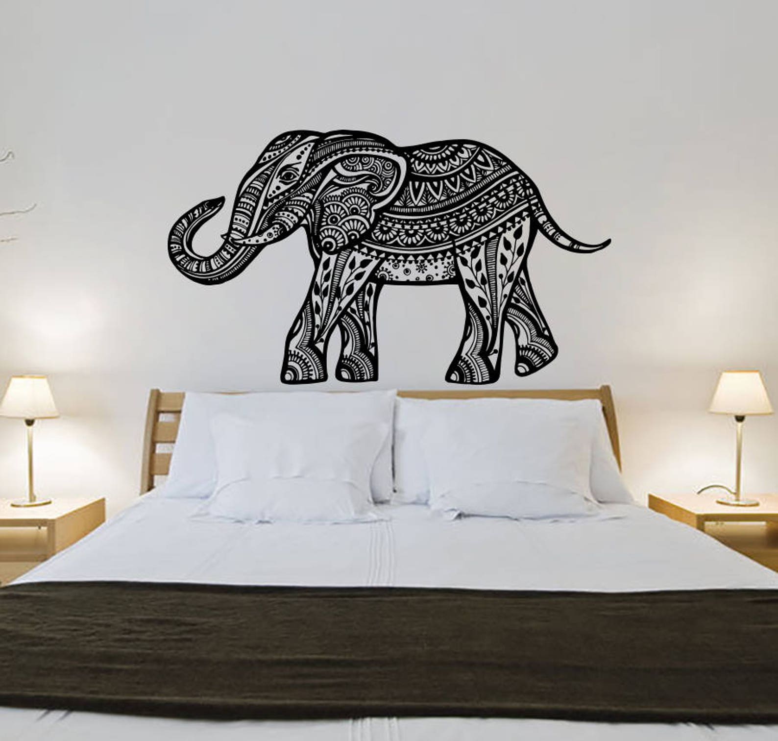 Elephant Wall Decal Boho Decals Indian Boho Bedding Home Decor Etsy