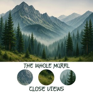 Woodland Wallpaper Mural Peel and Stick, Foggy Forest Wall Paper, Blue Mountain Wall Mural Bedroom, Landscape Nature Accent Wall Realistic image 5