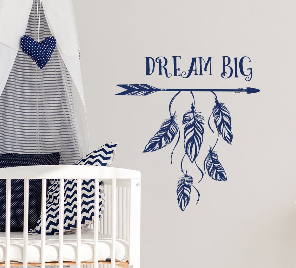 Feather Wall Decals Dream Big Wall Decal Boho Nursery Etsy