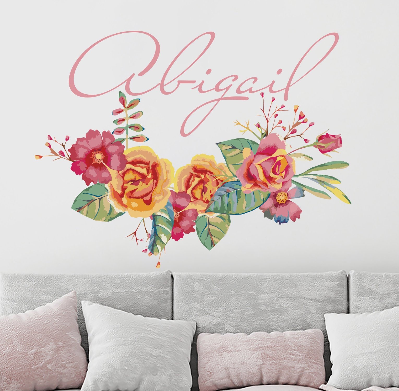 Name Wall Stickers Peony Fl Decals Art Girl Nursery Flower New Trendy Removable S239