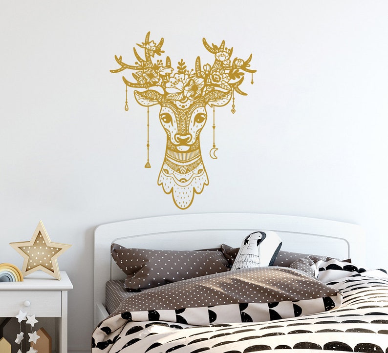 Deer Antler Wall Decals Decal Head Vinyl Boho Style Home Decor Bedroom Horns Hunting Modern S34