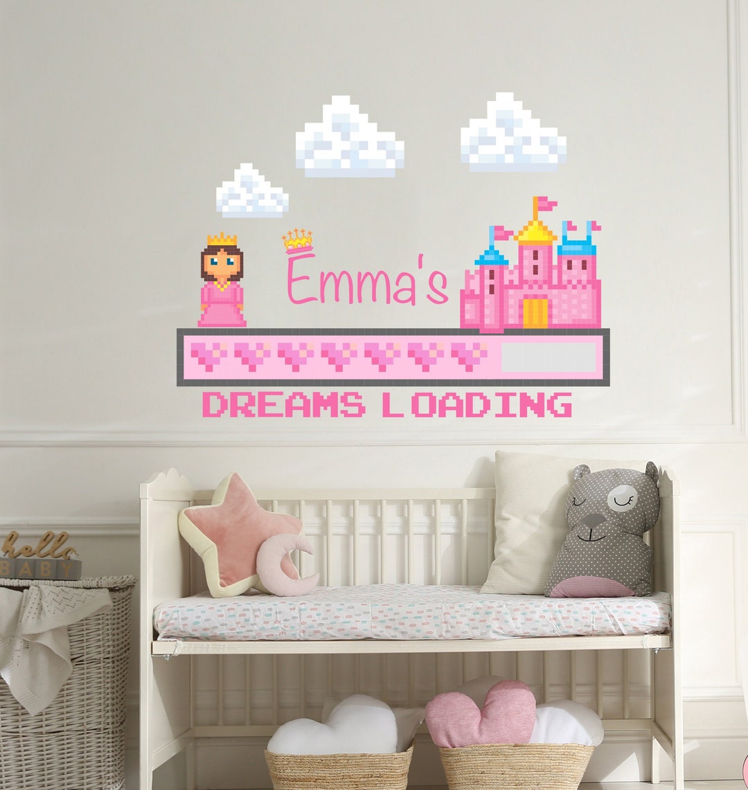Personalize Name Decal Baby Girl Nursery, Gamer Style Bedroom Kids