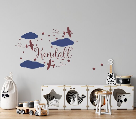 Name Wall Decal Baby Nursery Wall Decal Name Nursery Vinyl Decal Clouds Wall Decor Stickers Decal Stars Art Decor S134