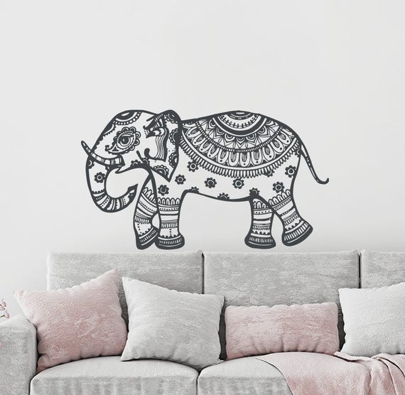 Elephant Wall Decal Family Art Indian Boho Bedding Home Decor Nursery Bedroom Yoga Studio Decor Vinyl Elephant Sticker S28