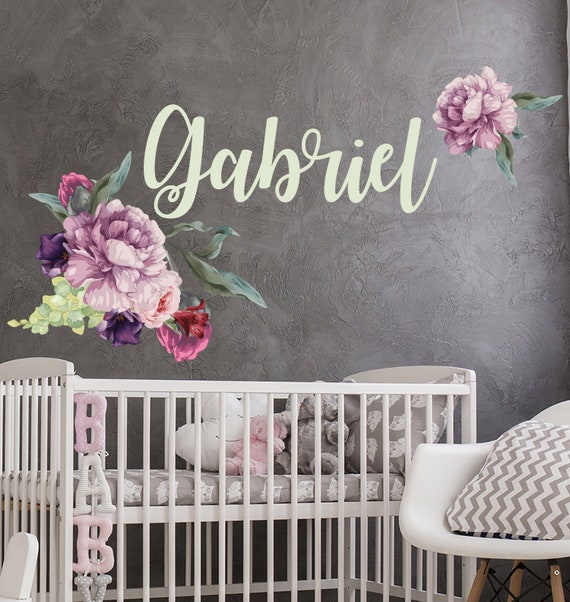 Name Wall Decals Nursery Peony Flower Wall Decals | Etsy