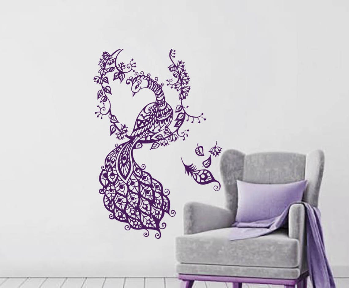 Peacock Wall Decals Peacock Wings Vinyl Sticker Bird Wall Etsy