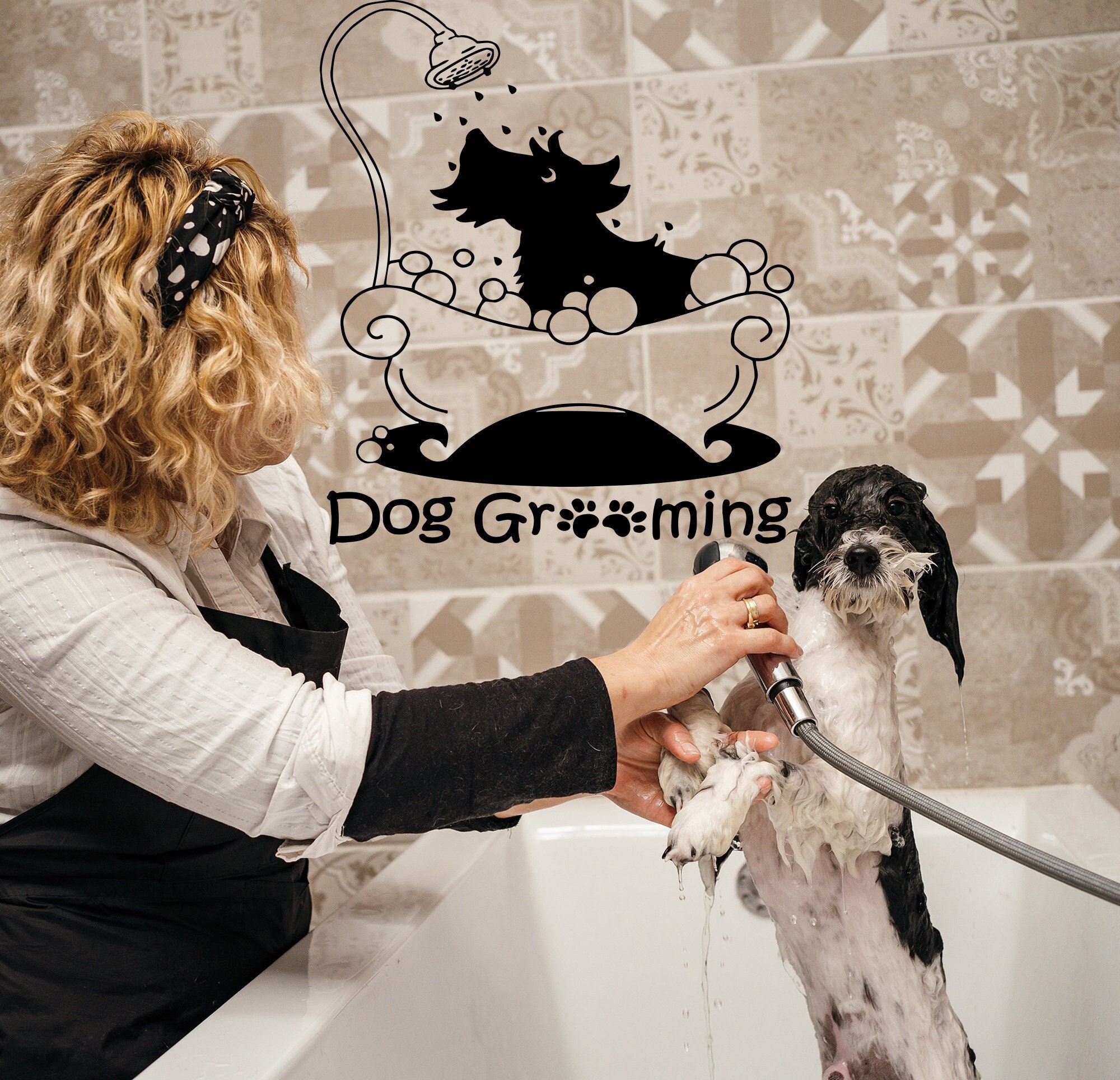 Dog Grooming Wall Decal Custom Dog Grooming Salon Logo Vinyl Etsy