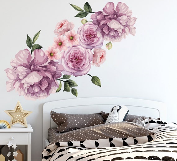 Peony Wall Decals Floral Decor Peony Wall Art Nursery Peony Flower Peony Flowers Wall Sticker Wall Stickers Removable Wall Decals S254