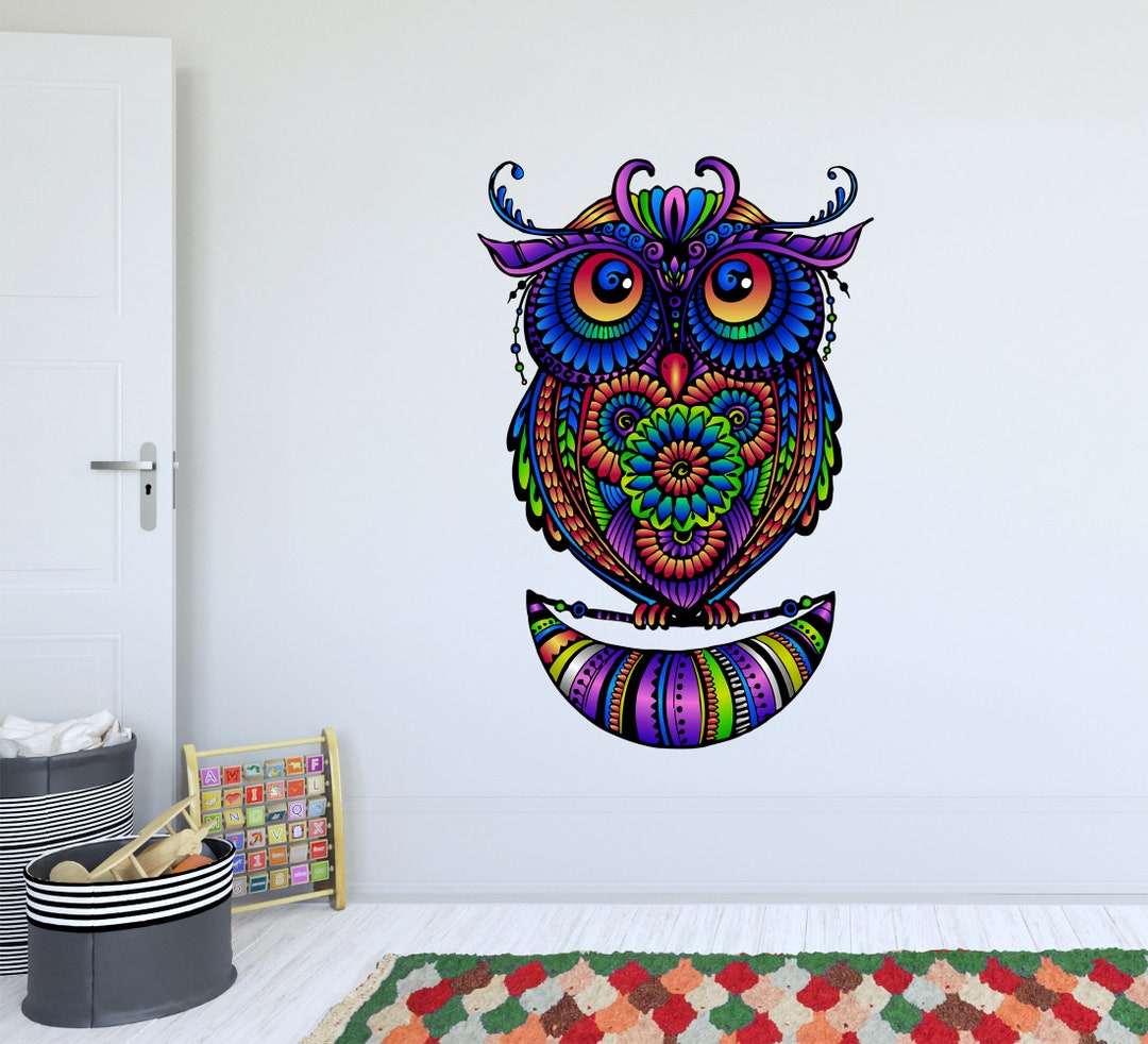 Boho Owl Wall Decals Bedroom, Owl Bird Wall Sticker Kids Nursery ...