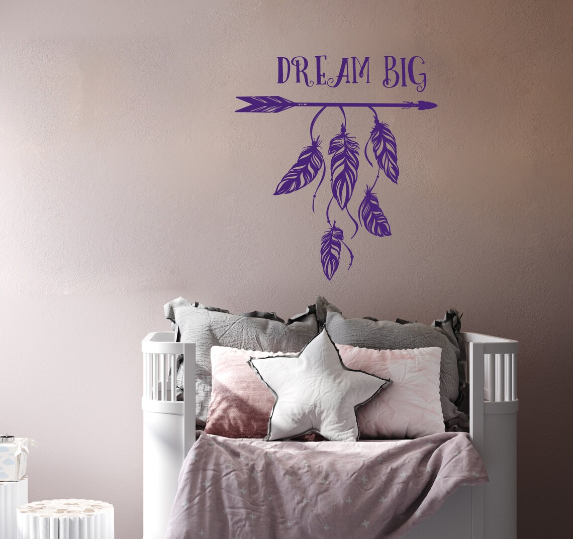 Feather Wall Decals Dream Big Wall Decal Boho Nursery Etsy