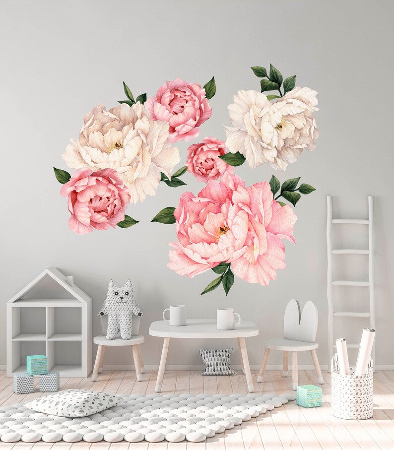 Watercolor Peony Wall Decals for Girl Nursery Room Peonies Etsy