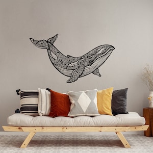 Whale Wall Decals Bathroom, Nautical Bedroom Decor, Ocean Sea Life Decoration, Large Whale Vinyl Sticker, Underwater World Playroom  VL22