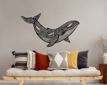 Whale Wall Decals Bathroom, Nautical Bedroom Decor, Ocean Sea Life Decoration, Large Whale Vinyl Sticker, Underwater World Playroom  VL22