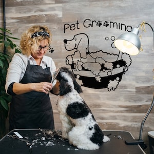 Dog Grooming Salon Decal, Pet Grooming Logo Decal for Store Window, Personalize Logo Emblem Sticker, Decoration With Dog