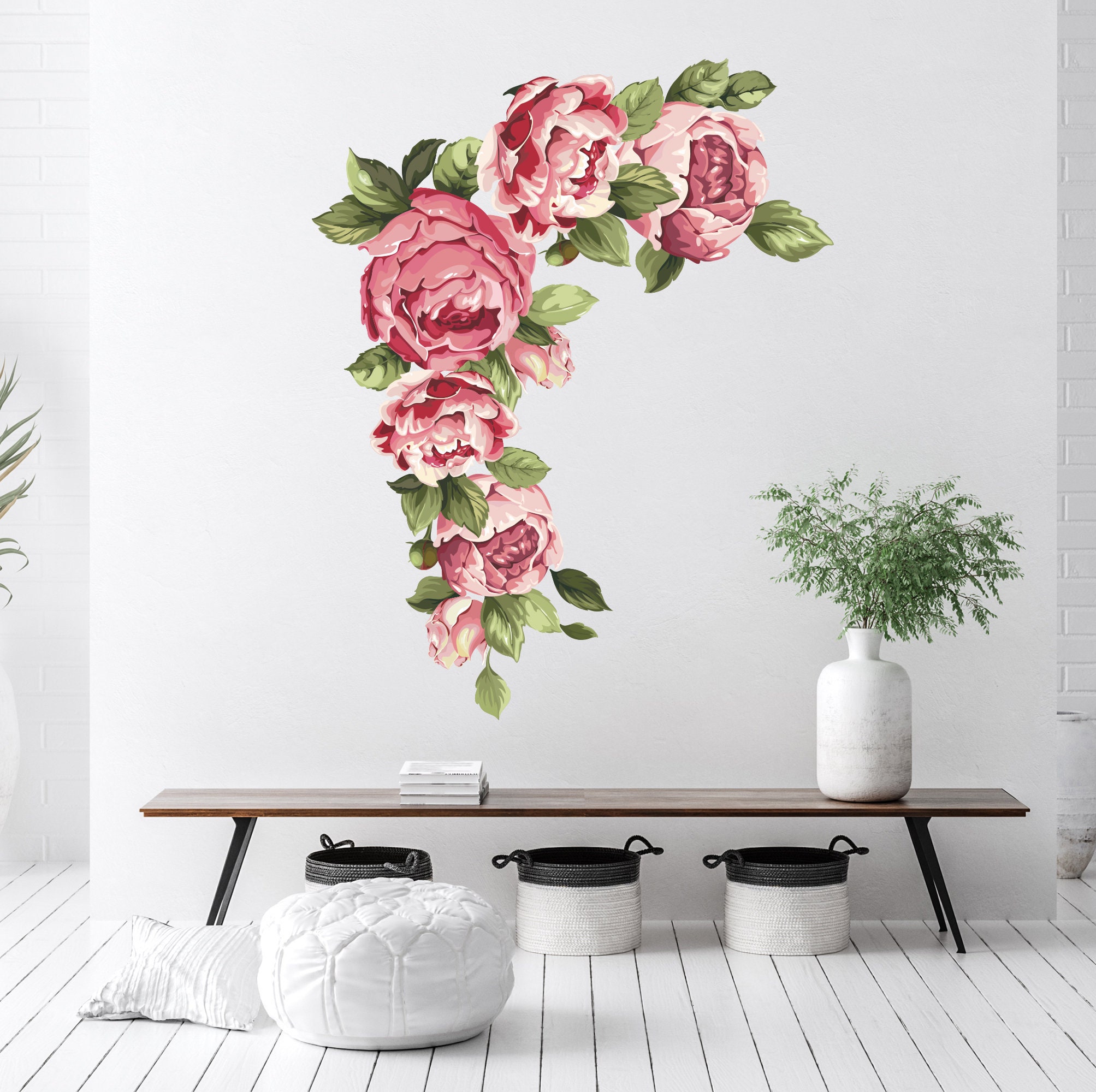 Adesivi Murali Fiori Peonia - Decorazione Parete Rosa Per Camera Da Letto, Soggiorno, 8 Fogli 21x30cm - Foto 6