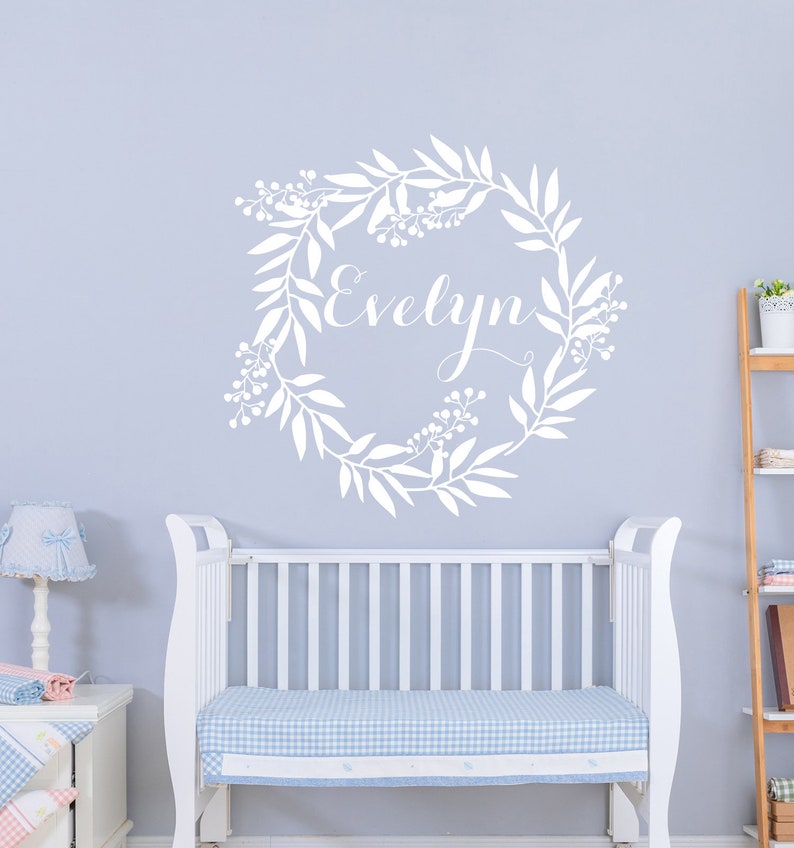 Personalized Wall Decal Name Decal Girls Nursery Decal Name Sticker Twig Grapevine Wreath Decal Rustic Nursery Decal Name Vinyl Decal S354