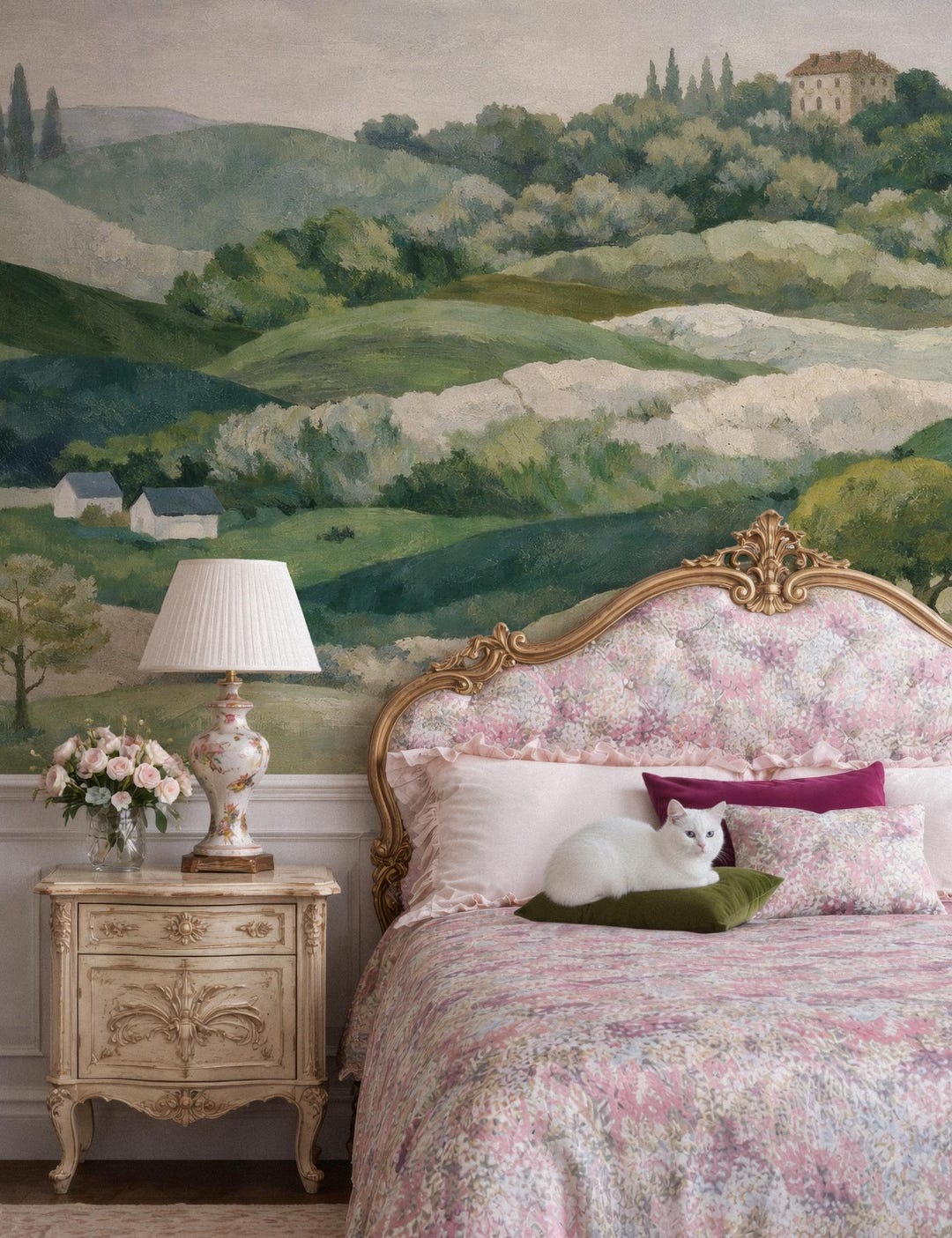 Pastoral Landscape Wallpaper Mural – Countryside Forest Wall Mural Peel ...