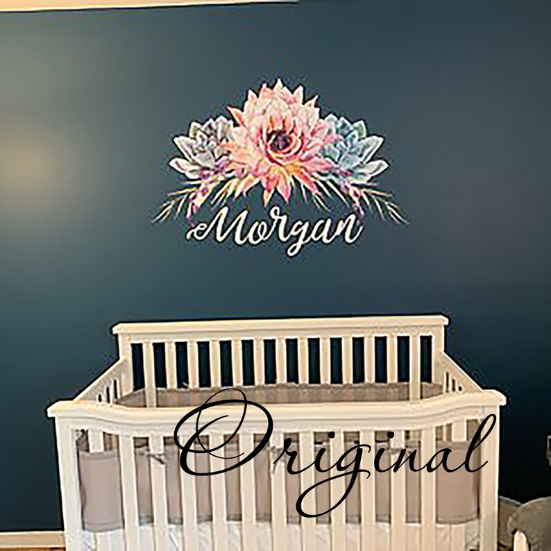 Name Decal Nursery Peony Flower Wall Decals Girl Nursery Decal Etsy