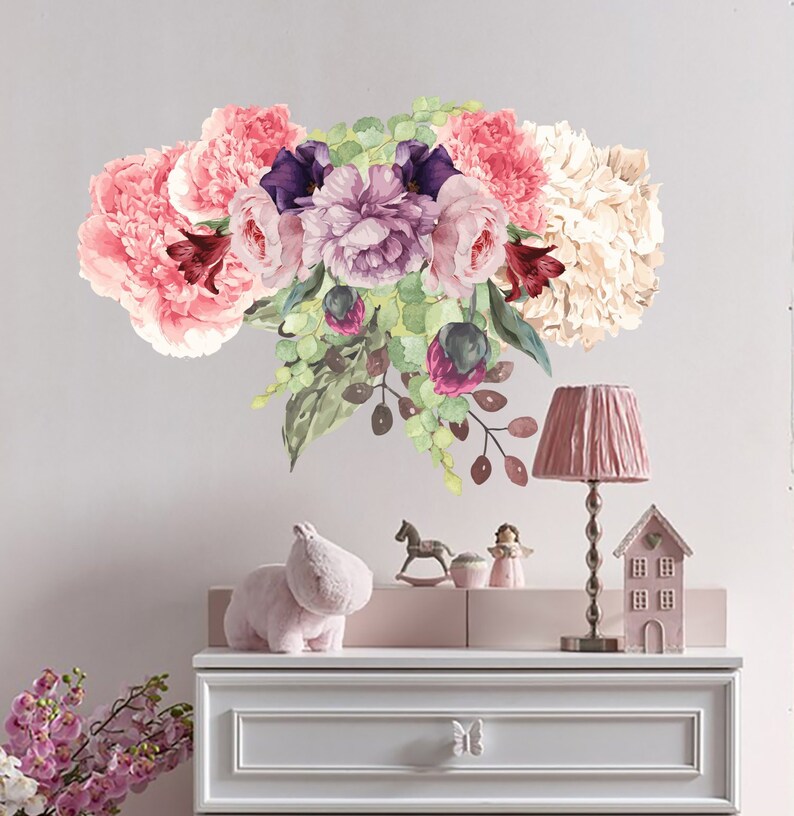 Peony Wall Decal Floral Decor Peony Wall Art Nursery Peony Etsy