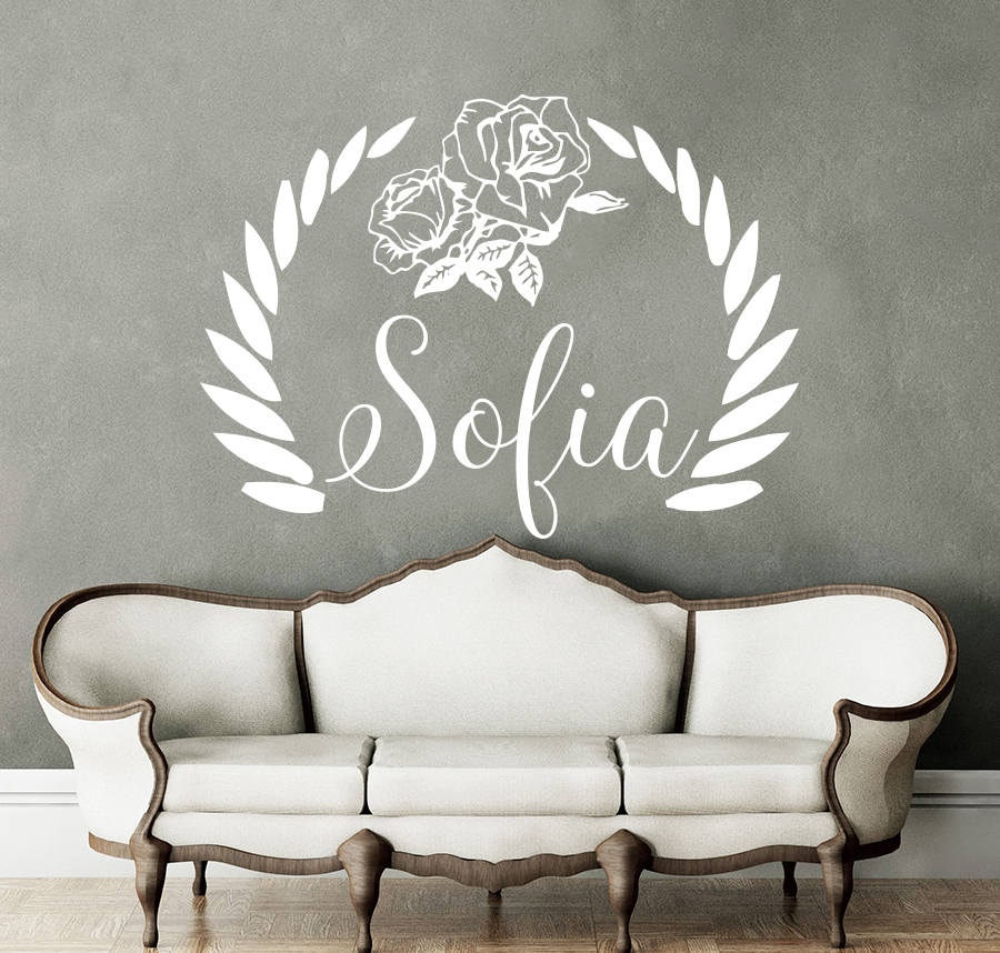Name Wall Decal Rustic Nursery Decal Name Vinyl Decal Flowers Etsy