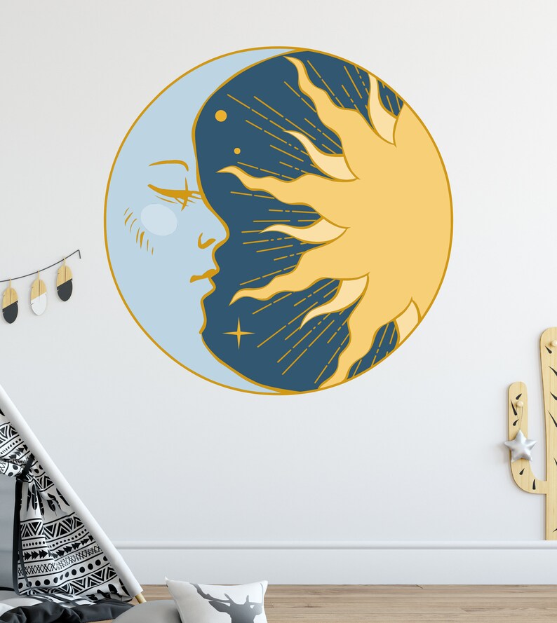 Sun And Moon Wall Decal Ethical Stars Symbol Decals Bohemian Etsy