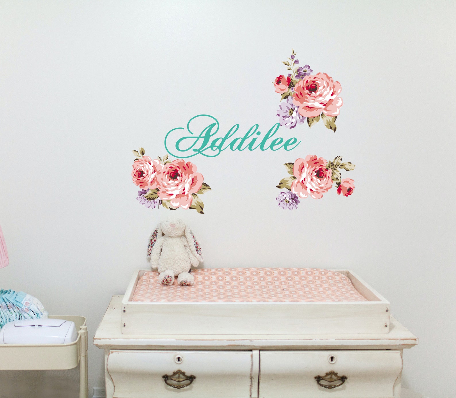 Girl Name Wall Stickers Nursery Rose Peony Wall Decals - Etsy