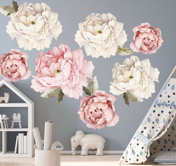 Peony Wall Decals Peony Flowers Sticker Peony Wall Art Peony Etsy