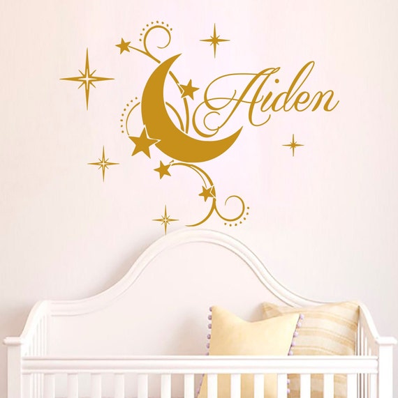Boy Name Wall Decal Baby Nursery, Wall Decal Custom Name Bedroom, Vinyl Decal Moon Stars Stickers, Twinkle Stars Decor Above The Crib