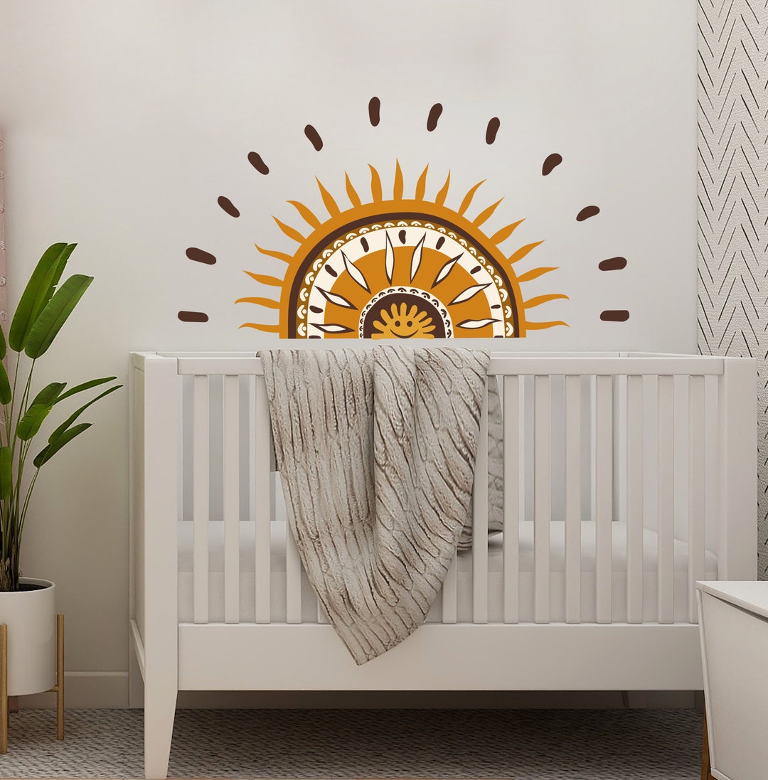 Sun Wall Decal Nursery / Boho Sun Decal Kids Room / Pastel Neutral Sun ...