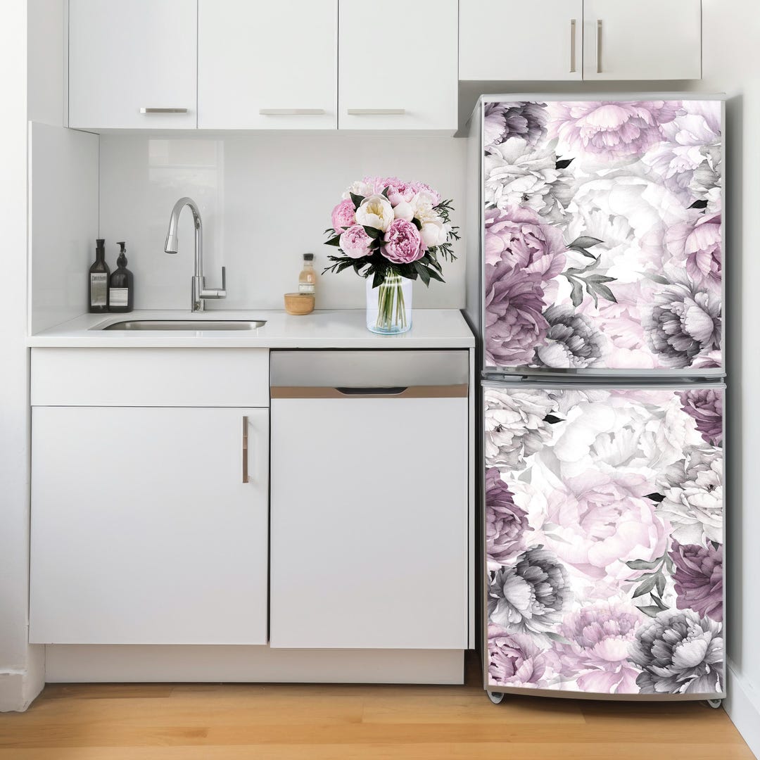 Floral Fridge Wrap Vinyl - Flower Art Modern Refrigerator Decal ...