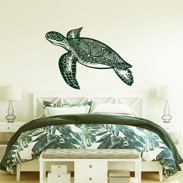 Turtle Wall Decal Bedroom or Living Room, Turtle Animal Sticker Kids Room, Nautical Decor Bathroom, Ocean Life Decals, Underwater World S41
