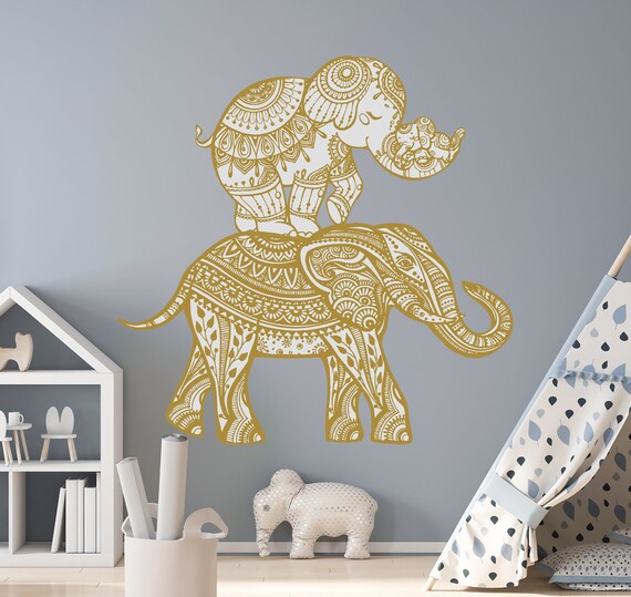Elephant Wall Decal Family Art Indian Boho Bedding Home Decor Nursery Bedroom Yoga Studio Decor Vinyl Elephant Sticker S28