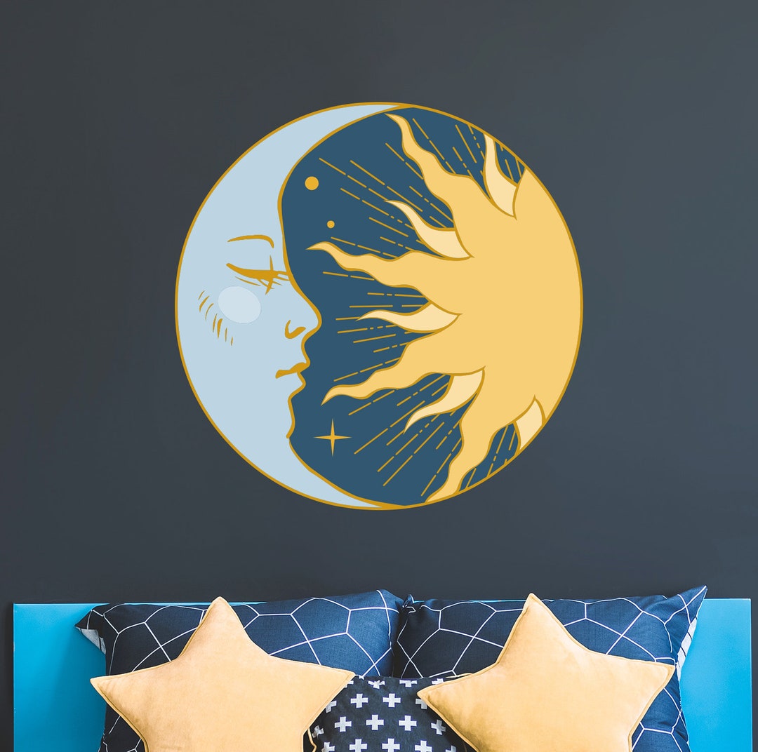 Sun and Moon Wall Decal Bedroom, Bohemian Decor Home, Yoga Studio ...