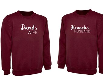 Personalisierte personalisierte Paar-passende Hemden mit Ihrem Namen, Sweatshirt, Pullover, Hemd, Hannas' Ehemann, Davids Frau, Hochzeit, verheiratetes Geschenk