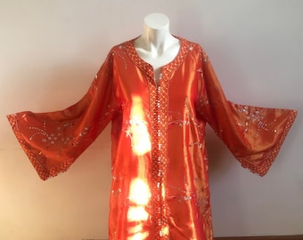 Two tone orange kaftan with sequins and flower design