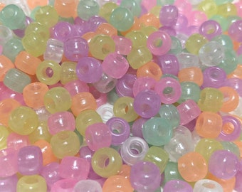 Pastel Glow-in-the-Dark Pony Beads - 9 mm x 6 mm