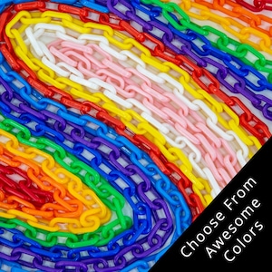 May include: A collection of interlocking plastic chain links in a vibrant rainbow spectrum of red, orange, yellow, green, blue, purple, and white. A black corner overlay features the white text: Choose From Awesome Colors.