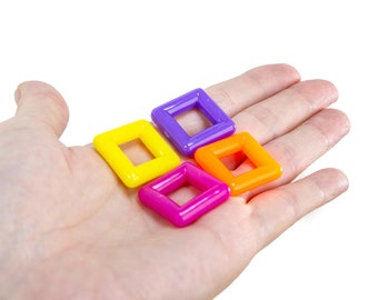 1" Plastic Squares (25 Pieces) - Square Marbella Ring - Bird Toy Part, Sugar Glider Toy Part