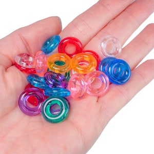 100 Pack of 5/8&quot; (16 mm) Transparent Donut Beads - Bird Toy Part, Assorted Colors