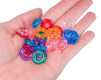 100 Pack of 5/8" (16 mm) Transparent Donut Beads - Bird Toy Part, Assorted Colors
