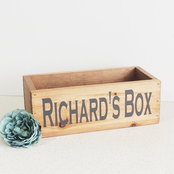 personalised wooden box, father's day gift, toiletry box, gift for him, storage box, rustic box, remote caddy, wooden, rustic decor