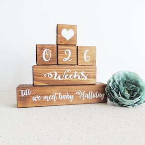 personalised baby countdown, baby shower gift, pregnancy present, mum to be, expectant parents countdown, wooden calender, blocks for baby image 1