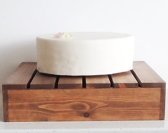 Handmade Wooden Cake Stand, Rustic Dark Oak Wedding Display
