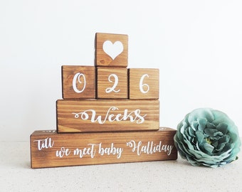 personalised baby countdown, baby shower gift, pregnancy present, mum to be, expectant parents countdown, wooden calender, blocks for baby