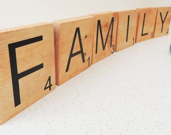 large wooden letters, word game tiles, wooden letter tiles, freestanding letters, gallery wall decor, family wall, wall hangings, letters