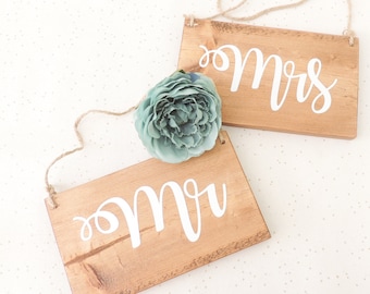 Mr and Mrs signs, rustic wedding signs, chair signs, hanging wedding signs, table decor, Mr and Mr, Mrs and Mrs, wooden signs, rustic decor