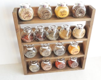 wooden spice rack, kitchen shelves, spice storage, jar holder, rustic decor, wooden storage, display shelves, herb box, kitchen rack