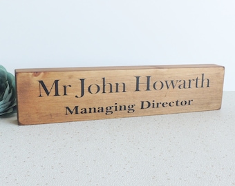 office desk plaque, name for desk, gift for boss, wooden name sign, personalised wooden sign, desk stand, name board, manager desk