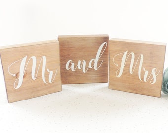 Rustic Mr and Mrs Wooden Wedding Table Signs