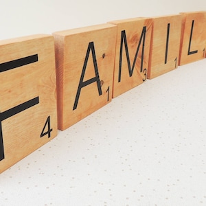 large wooden letters, word game tiles, wooden letter tiles, freestanding letters, gallery wall decor, family wall, wall hangings, letters